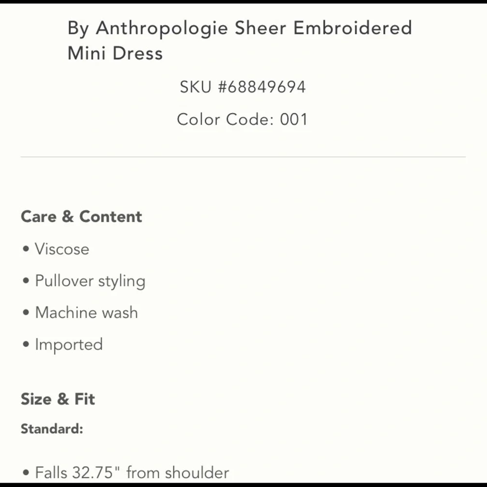 NWT ANTHROPOLOGIE SHEER EMBROIDERED MINI DRESS SIZE LARGE - Picture 5 of 5